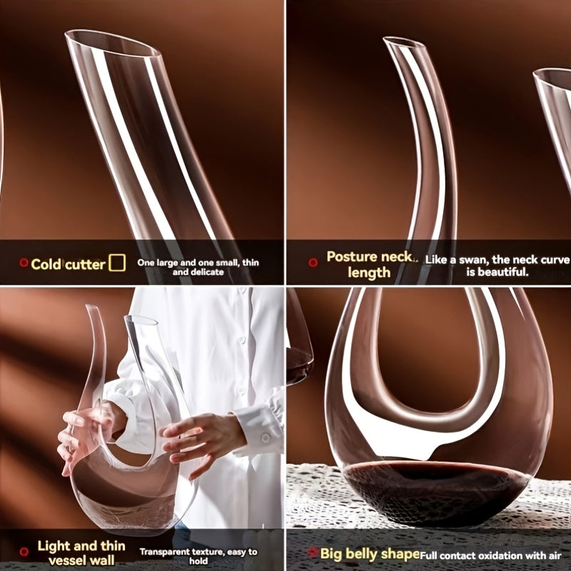 European-style crystal wine decanter with U-shaped harp design for home or restaurant use.