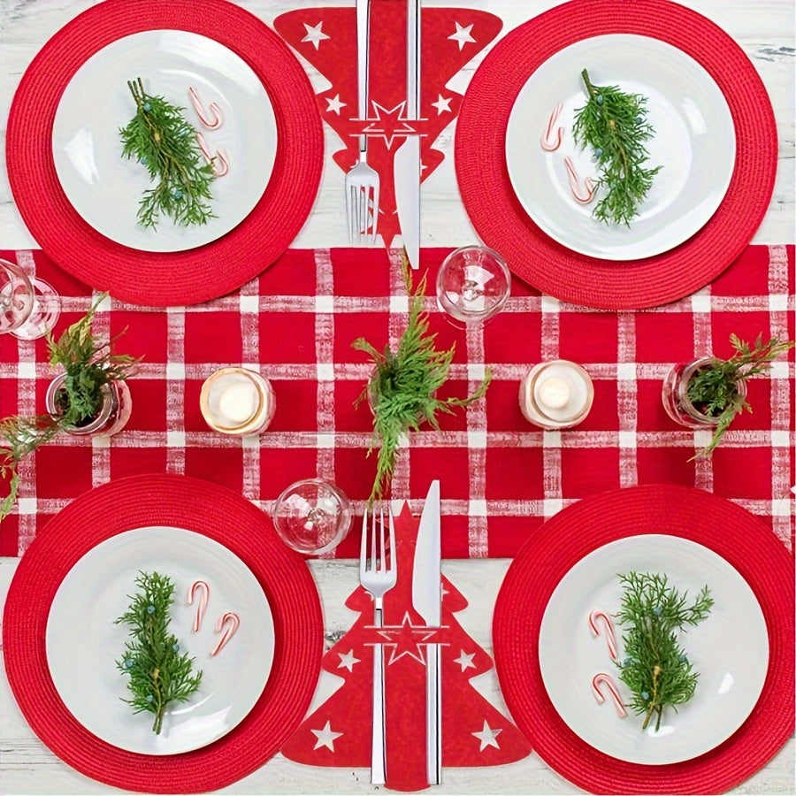 12pc Christmas themed cutlery set with matching placemat, fork and knife set, spoon and fork set, and table decoration. Includes cup and table mats. Perfect for holiday kitchen decor.