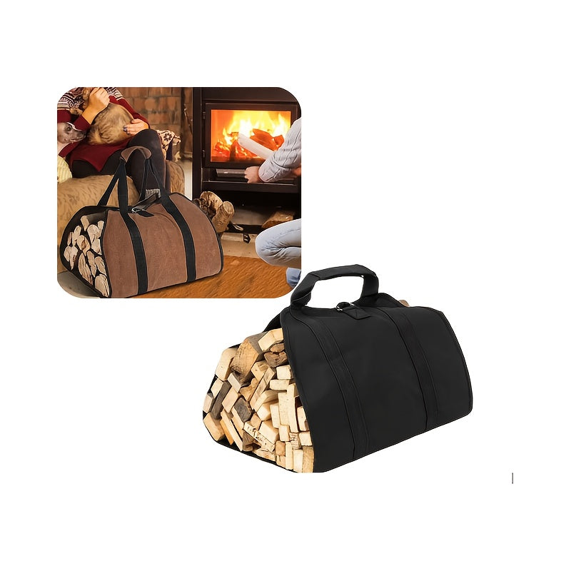 Spacious PET Firewood Storage Bag with Portable Logging Handbag - Versatile Wood Handling Tote for Outdoor Use, Strong and Durable Firewood Carrier