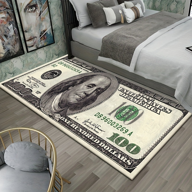 Non-Slip Runner Rug with Creative $100 Bill Design - Suitable for Bedroom, Kitchen, Laundry Room, and Hallway | Machine Washable Polyester Carpet with Anti-Skid Backing | Great for Halloween, Christmas, Easter, and Thanksgiving Decor | Low Pile