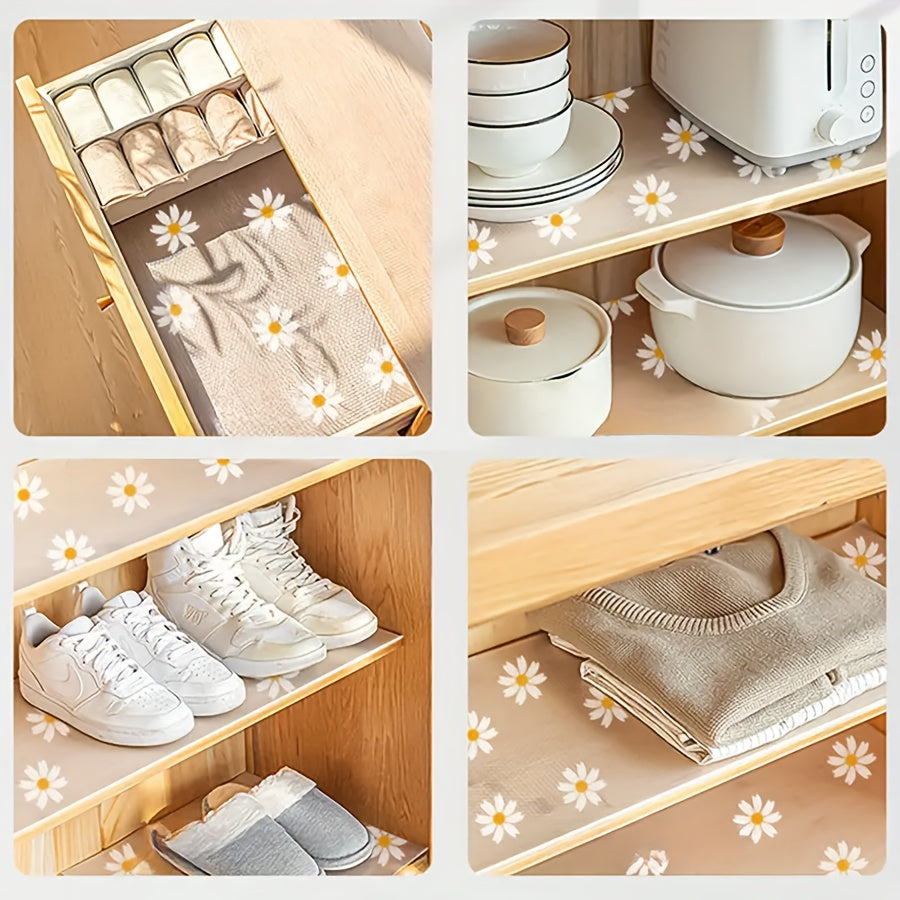 Easily Organize Your Kitchen Cabinets and Fridge with our Waterproof Drawer Liner featuring Daisy Leaf Design - Non-Slip, Cut-to-Fit, Easy to Clean, Non-Adhesive Shelf Protector made of EVA Material