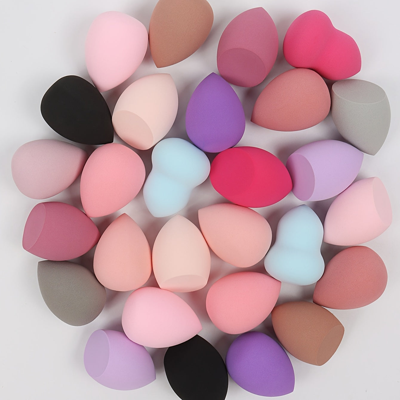 Medium size makeup sponge available in 3, 6, or 12 pieces. Random colors and shapes. Can be used with bb cream, liquid foundation, concealer, blush, etc. Expands when wet. Latex-free.