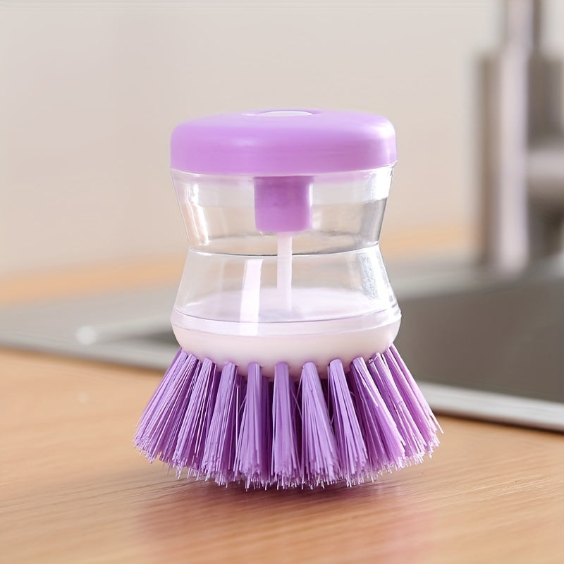 Get a Press-Type Liquid Dishwashing Brush with Cover for Stain Removal - Stylish, Elegant, and Easy to Use! This Multifunctional Non-Stick Oil Brush is Gentle on Pots and Pans, with Plastic Bristles for Efficient Kitchen Cleaning.