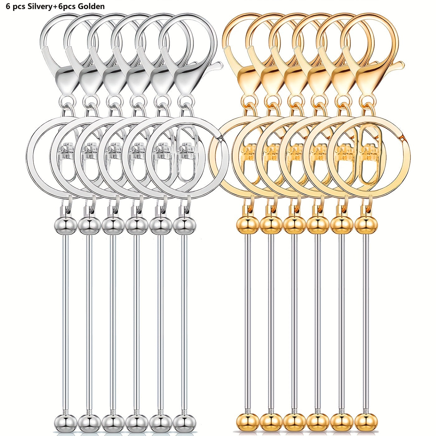 12 bead keychain bars set, perfect for creating your own DIY keychain accessories using golden blank bead keychains. Ideal for making pendant bead DIY keychains and as jewelry making gifts.