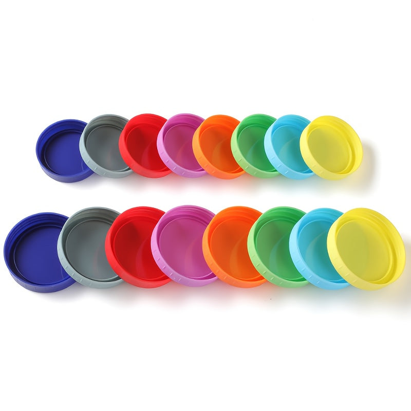 Get a total of 15 Mason jar lids with silicone rings in a variety of colors: 10 wide-mouth lids and 5 regular-mouth lids. These leak-proof caps are made of thick plastic and come in sizes of 86mm and 70mm for your Mason jars.