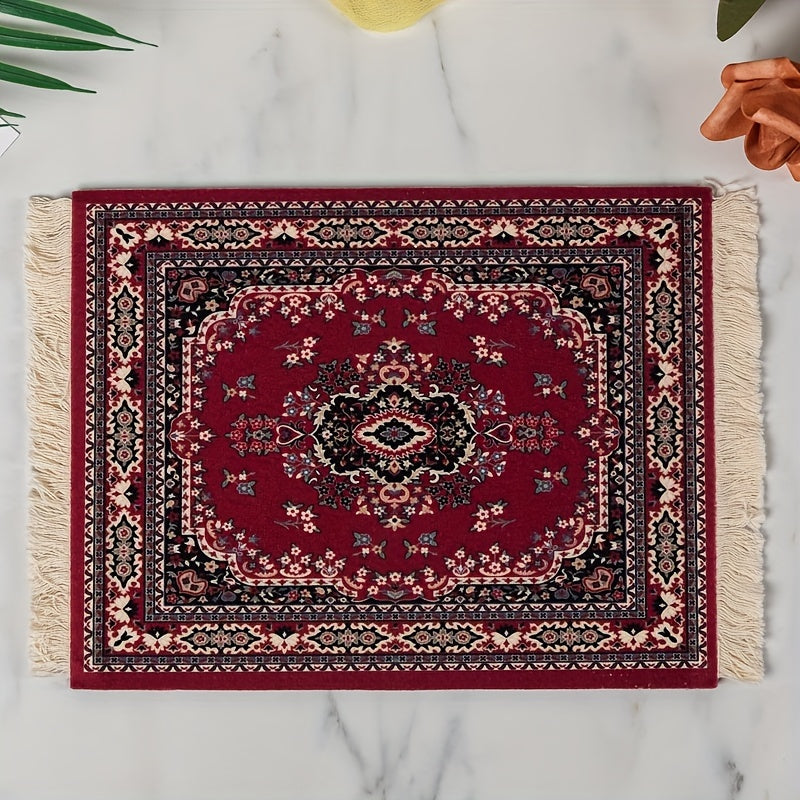 1pc Persian mini braided mouse pad with retro style pattern, ideal for home or office decor.