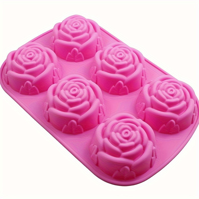 Silicone Rose Cake Mold with 6 Cavities in Pink - Heat Resistant, Ideal for French Desserts, Jelly, Pudding & Soap Making - Baking Tool for Valentine's Day & Christmas, Baking Accessories for DIY Crafters.