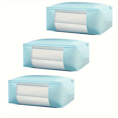 Portable Foldable Zipper Storage Bag with Thickened and Reinforced Material, Transparent Window, and Durable Handle. Ideal for Wardrobe Organization, this Storage Container is capable of holding Clothes, Blankets, Quilts, Sheets, Pillows, and Toys.