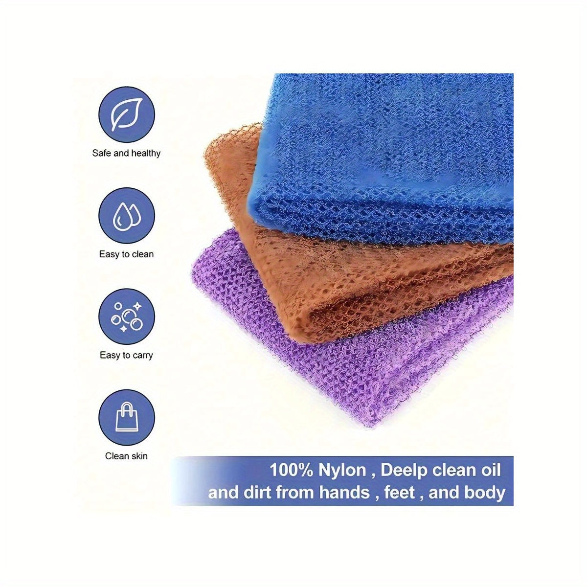 African nylon exfoliating bath towel for dead skin removal, quick-dry, lightweight, ideal for travel and bathroom use.