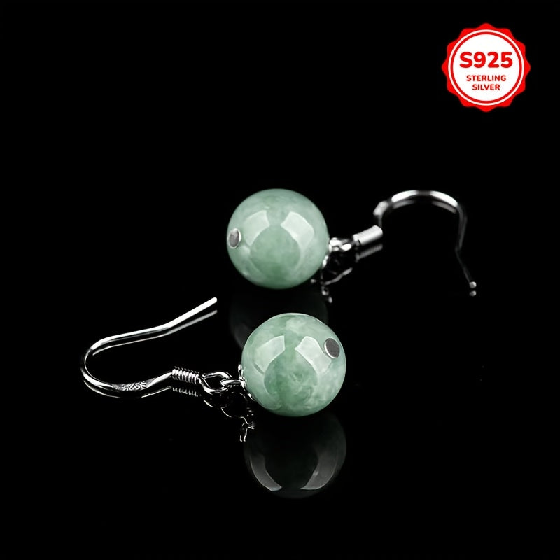 Luxurious Tribal Style Dangle Earrings with Synthetic October Birthstone Jade, S925 Sterling Silver Plated, Featuring Fashionable Imitation Jade Pendant. Perfect for Daily Wear or Gifting, Ideal accessory for Christmas Holiday Parties.