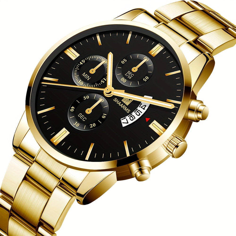 Classy Quartz Watch for Men featuring a Stainless Steel Band - Ideal Present for Boyfriend, Fathers, Valentine's Day, Birthdays, Eid Festivals, Graduations