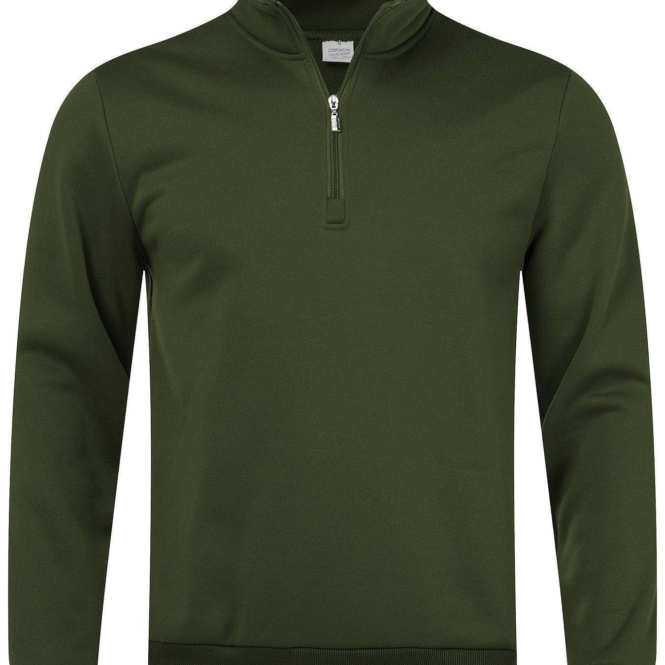 Slim fit men's black fleece pullover with quarter zip, long sleeves, mock neck, casual style, machine washable, 100% polyester.