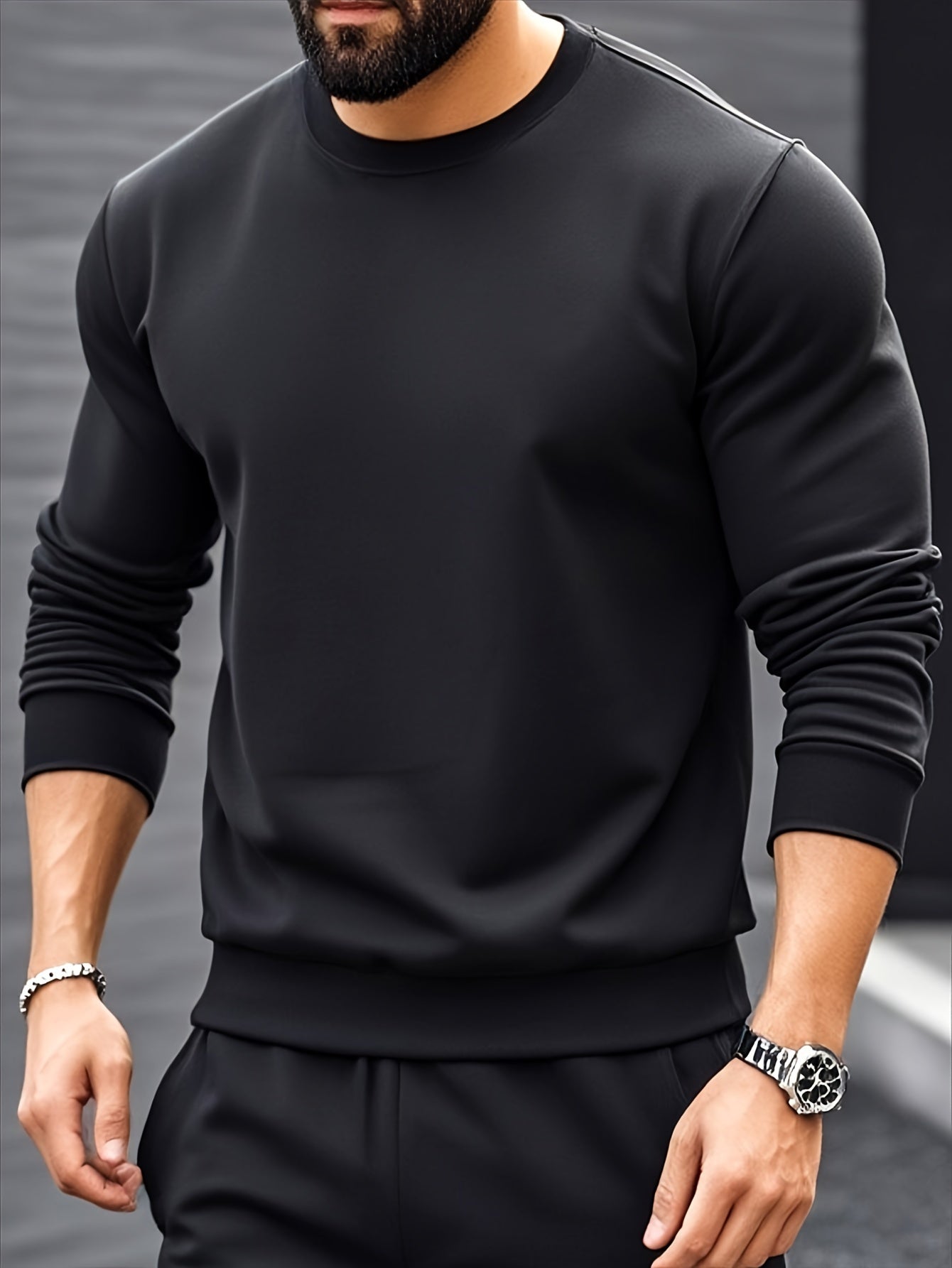 Men's Casual Knitwear Set - Long Sleeve Crew Neck Top & Pants, Solid Color, Machine Washable, Perfect for Fall/Winter, High Quality, Base Layer