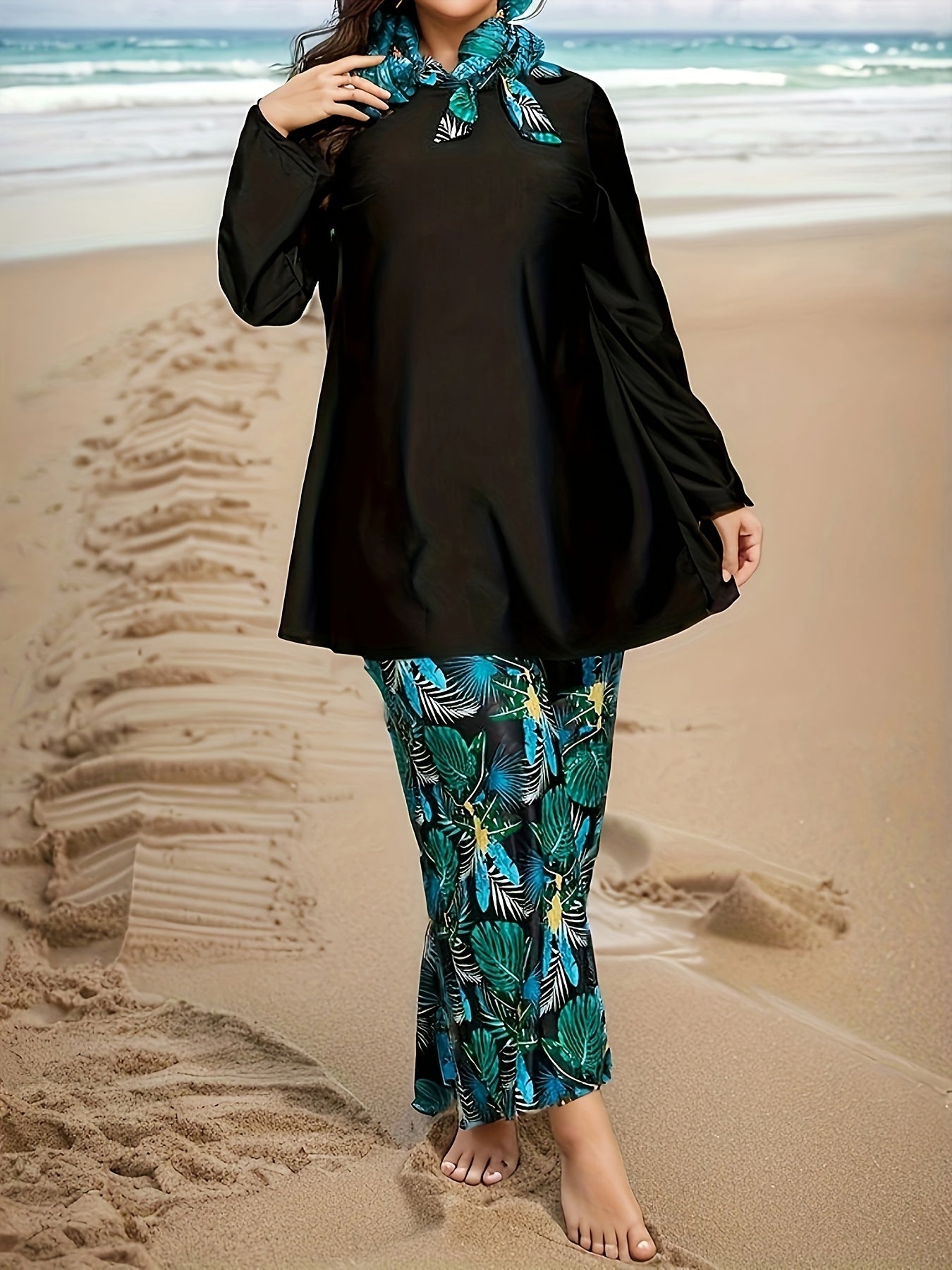 Middle East swimsuit for women, loose-fitting with long sleeves, full body coverage, and slimming design.