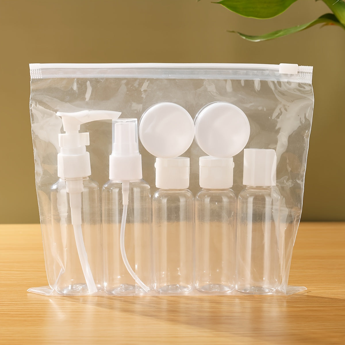 7-piece travel bottles for toiletries, refillable, perfect for shampoo, conditioner, lotion, soap, and body wash.