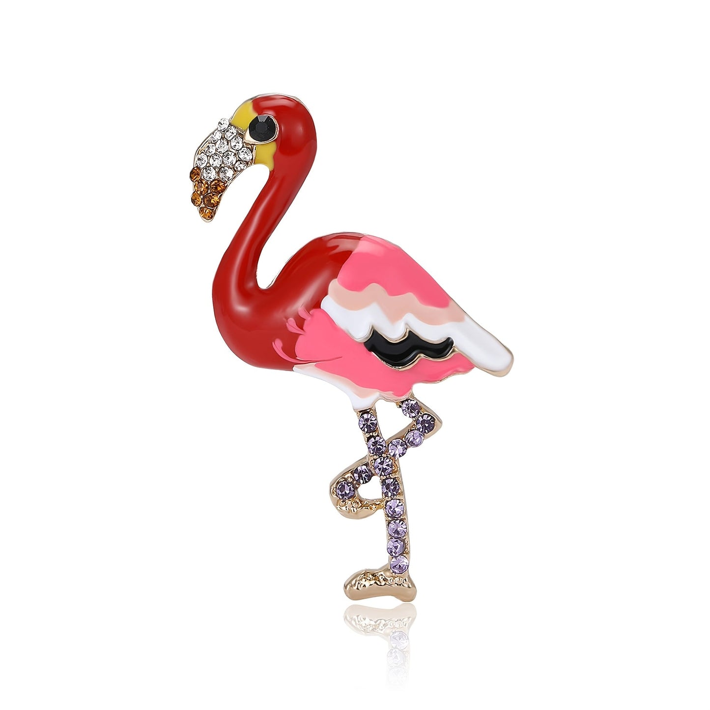 Adorable Flamingo Cartoon Brooch adorned with Sparkling Rhinestones, in fun Animal Shape design, perfect as a Breast Pin