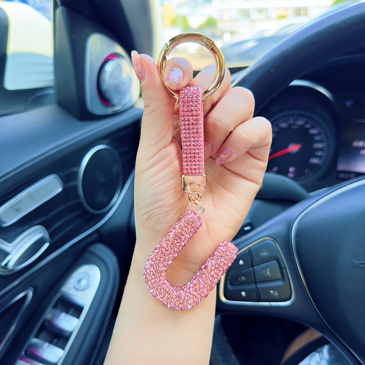 Personalized Initial Keyring - Shiny Key Ring Accessory with Alloy Rhinestone Alphabet Pendant in Pink, 1pc Charm for Women, Ring Buckle Decoration, Great Birthday or Festival Gift - Choose from Letters A-Z