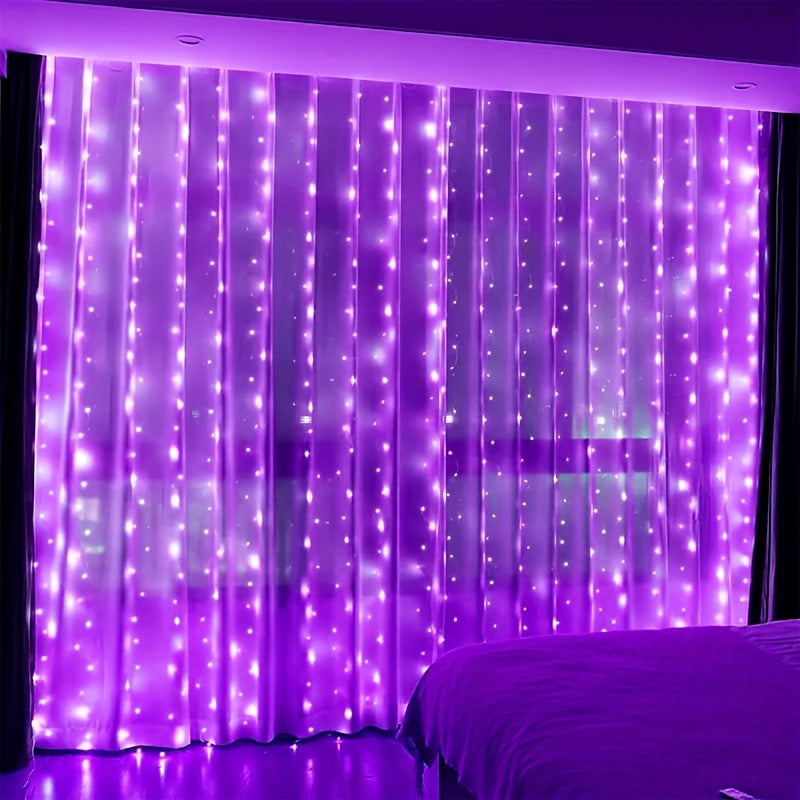 LED curtain string lights with remote control, perfect for New Year, Christmas, parties, and weddings.