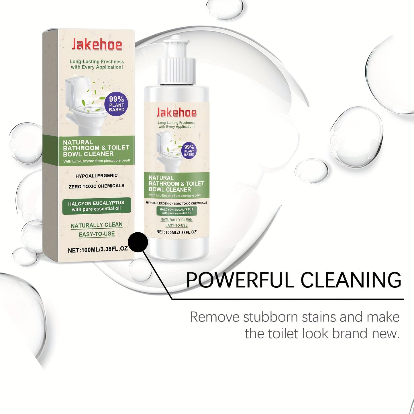 Jakehoe Toilet Bowl Cleaner is a hypoallergenic, residue-free solution in liquid form. With a capacity of less than 1 liter (100ml/3.38fl oz), this gentle formula contains sodium bicarbonate that effectively freshens odors and is safe for use on ceramic