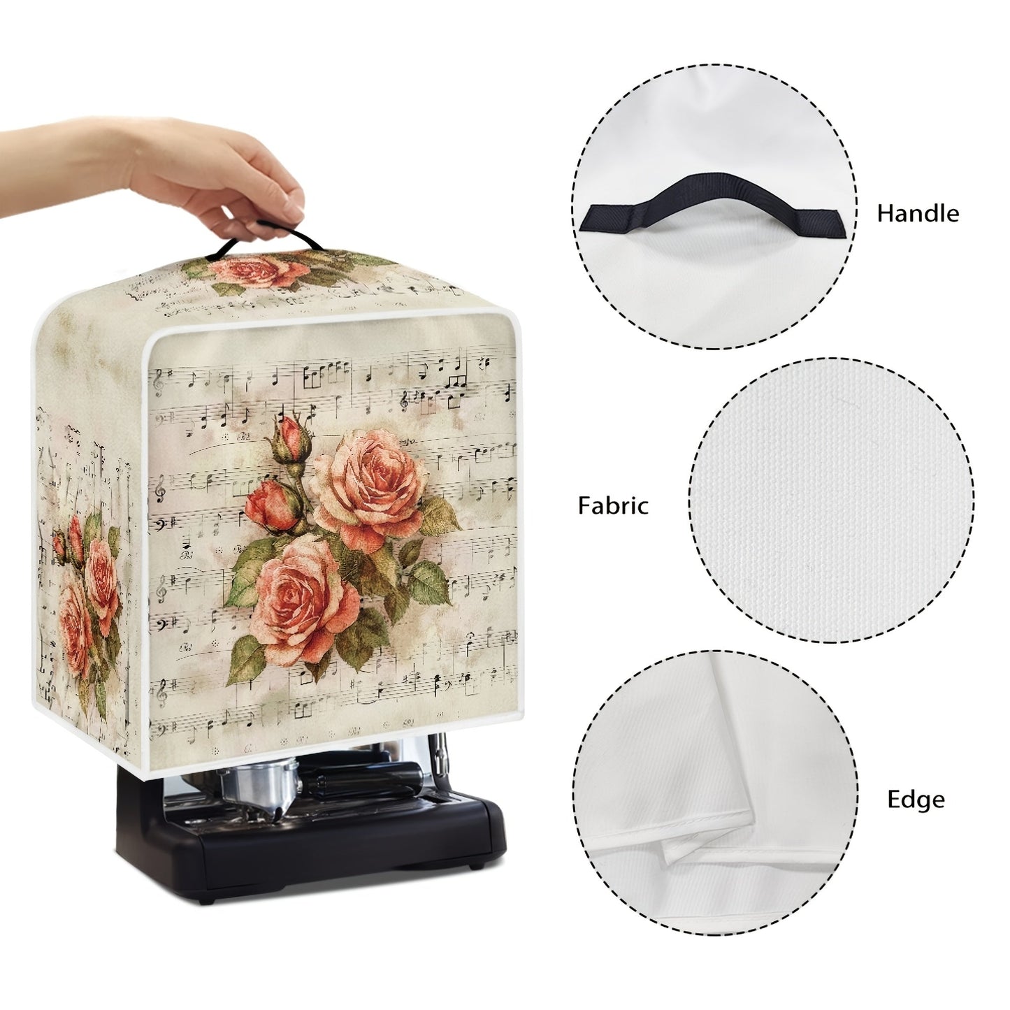 Cover your coffee machine in style with the Artistic Rose Music Coffee Machine Cover featuring a convenient handle. This dustproof kitchen appliance protector is perfect for mixers and blenders, adding a touch of home decor to your kitchen. Get this 1pc