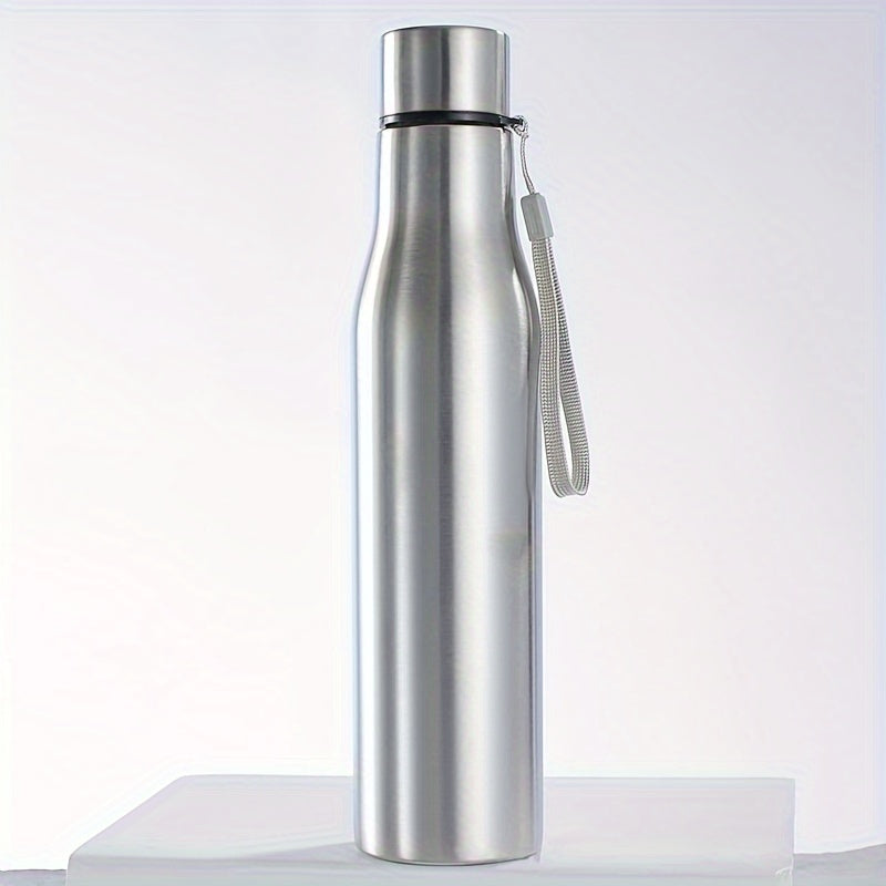 Stainless steel water bottle, round shape, 750ml/1000ml, lightweight, PVC-free, handwash only, ideal for fitness, travel, and outdoor activities.