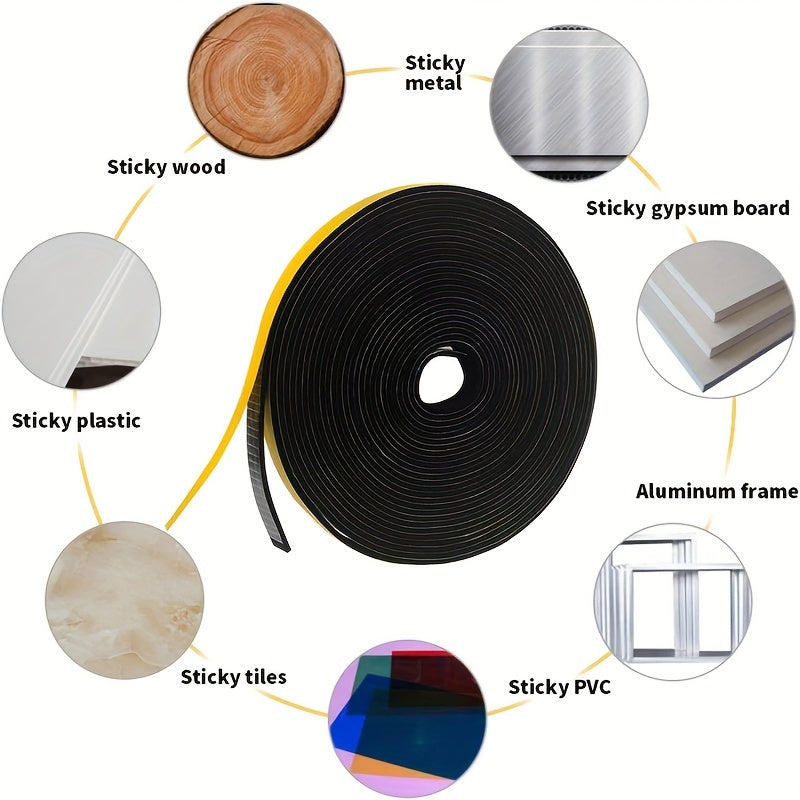 3 rolls of high-quality foam insulation tape for weather stripping doors and windows, sliding doors, soundproofing, windproofing, air conditioning seals. Black, 1/4 inch wide x 1/8 inch