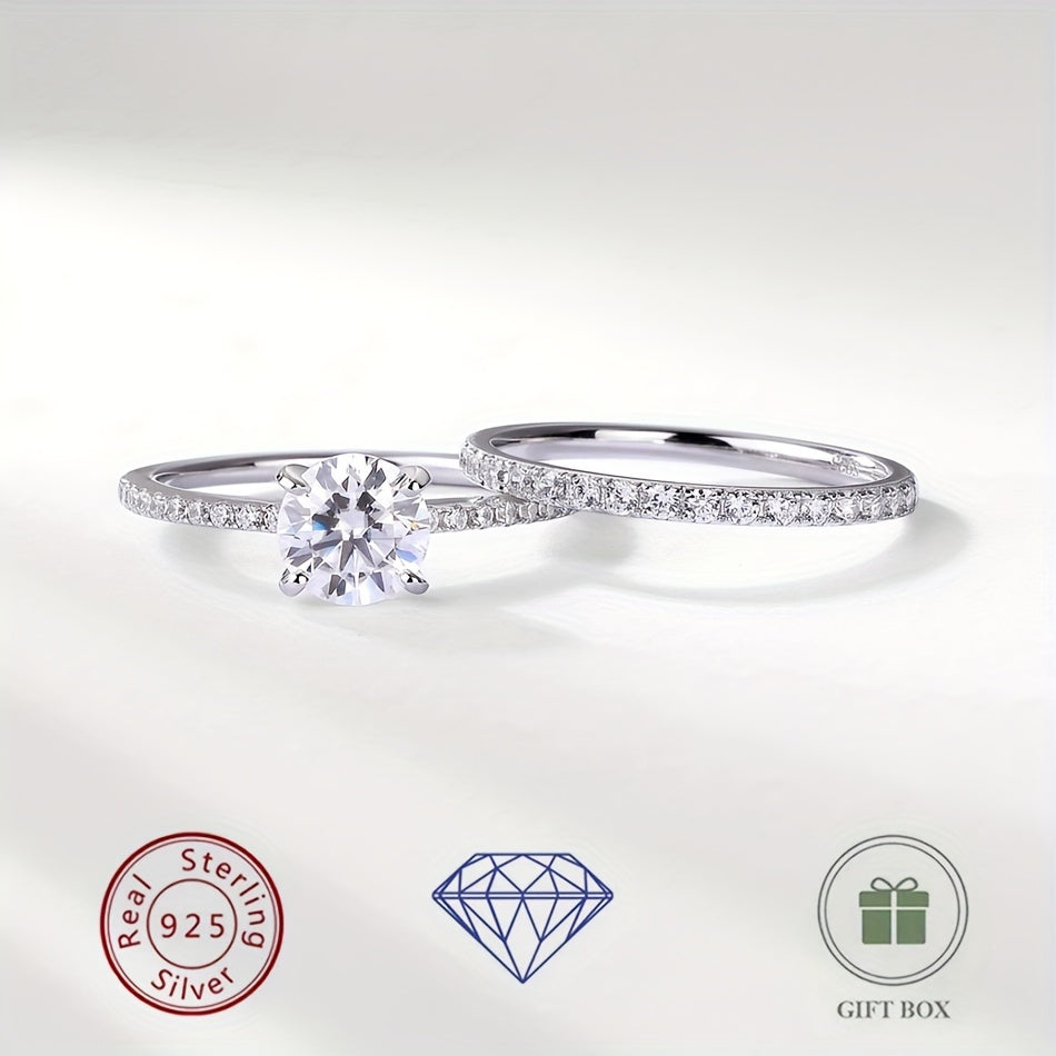 WES Elegant & Sexy Double Band Moissanite Wedding Ring featuring a 1CT stone. Crafted with 925 Sterling Silver and plated with 14K Gold, this stunning ring can also be worn as a removable engagement ring. A timeless and classic fashion piece, perfect for