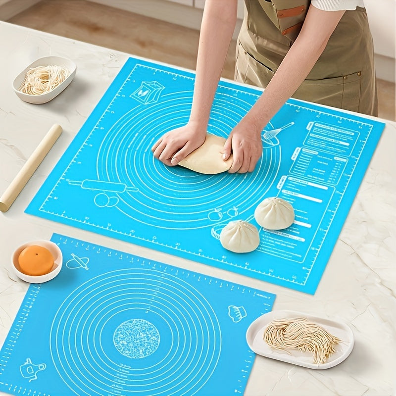 Get a 1 piece EVA Non-Stick Silicone Baking Mat complete with Measurement Guide. This mat is Food Safe and Reusable, perfect for making Pizza, Cakes, and Holiday Treats. It's an ideal addition to your Thanksgiving, Christmas, Halloween, Easter, and