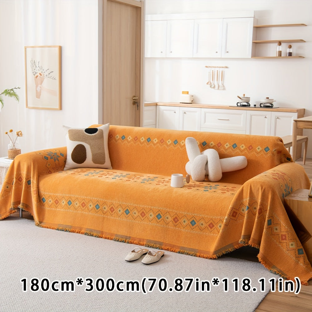 Thick Chenille Boho Sofa Throw Blanket with Pet Protection & Non-slip Design for Home Decoration.