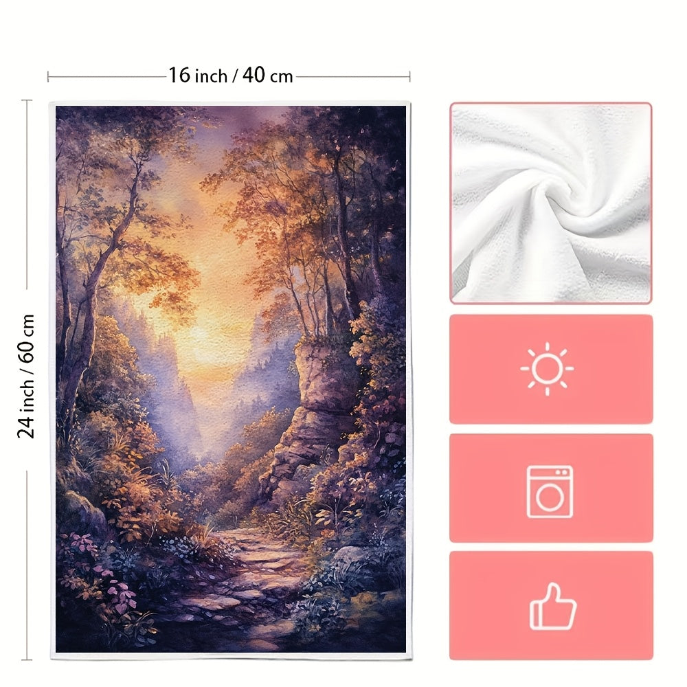 Set of 2 Ultra Soft Kitchen Towels featuring a Magical Forest Dawn Scene, Super Absorbent & Easy-to-Clean Dish Hand Towels, 40.64x60.96 cm, Beautifully Designed Nature-Inspired Decor for your Home, Perfect for Drying Dishes