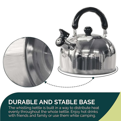 Portable Stainless Steel Whistling Kettle with 2L Capacity for Camping, Travel, and Outdoor Cooking - Includes Folding Handle for Safety