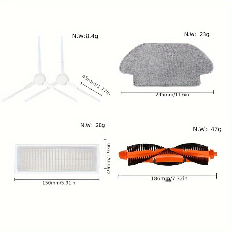 Replacement parts for Xiaomi Mi Robot Vacuum Mop 2S/ Mop P/ Mop Pro/ XMSTJQR2S/ STYTJ02YM, including 9 pieces of main side brush, Hepa filter, and mop.