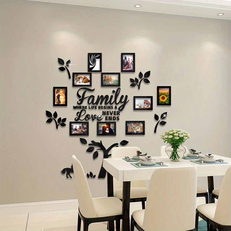 Decorate your walls with this 10-piece photo frame tree acrylic mirror wall sticker set to create a bright and fashionable visual effect. Perfect for home decoration in living rooms