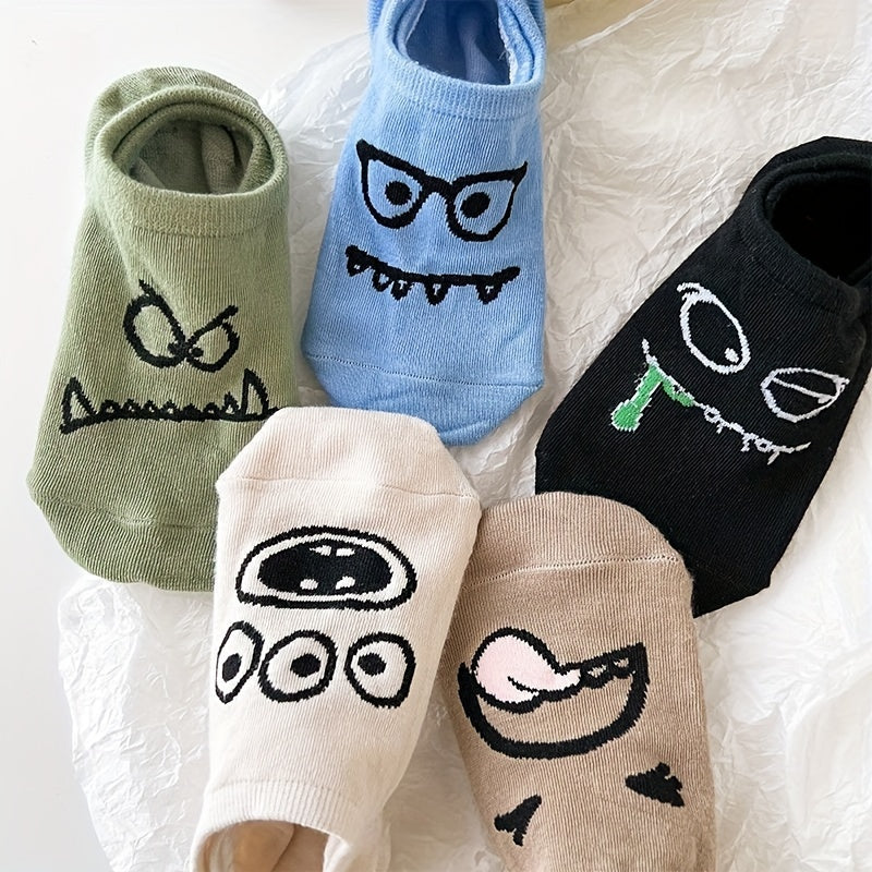 5 pairs of humorous expression socks for women, comfortable and lightweight invisible stockings.