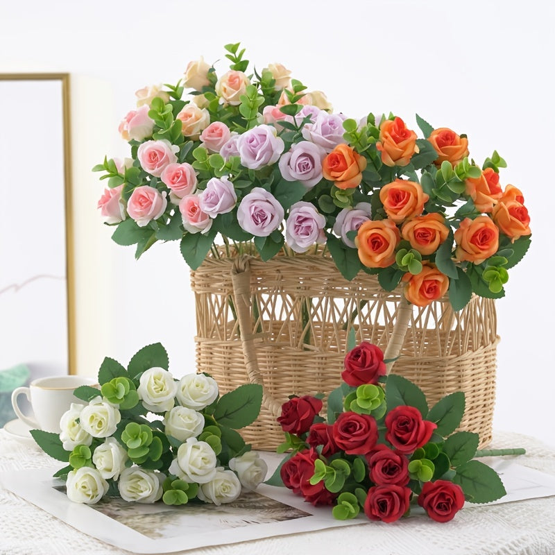 1 Stem of Artificial Flowers with 11 Heads, Eucalyptus Roses for Wedding Bouquets, Home Decor, Mother's Day or Birthday Gifts