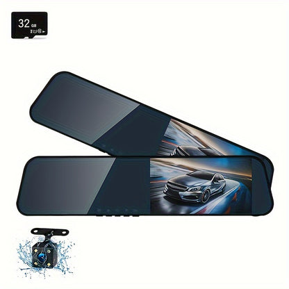 Baideluo HD Dash Cam with front 1080P and rear 480P dual recording, reverse imaging, wide-angle night vision, ultra-thin design, and four-light rear camera with strap.