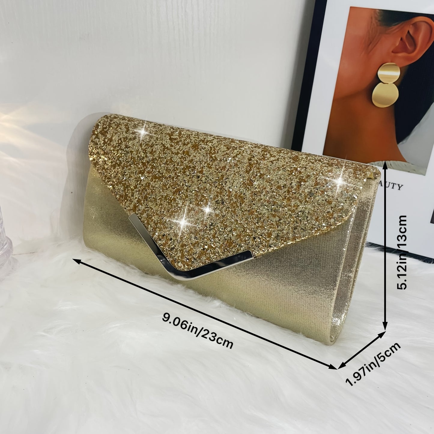 Luxurious metal-adorned evening bag for weddings and parties.