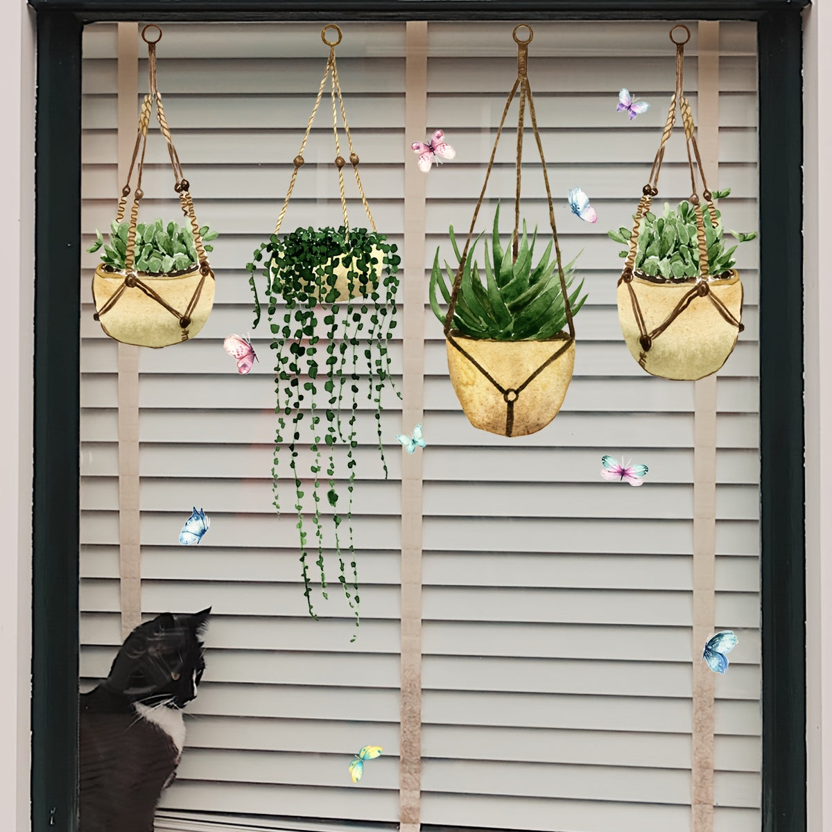 One piece of contemporary polyvinyl chloride double-sided printing visible 20 silk hanging basket butterfly window glass decoration static sticker, with a reusable 5mil thickness.