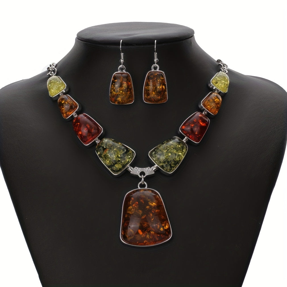 Resin Necklace and Earring Set with Ethnic Flair