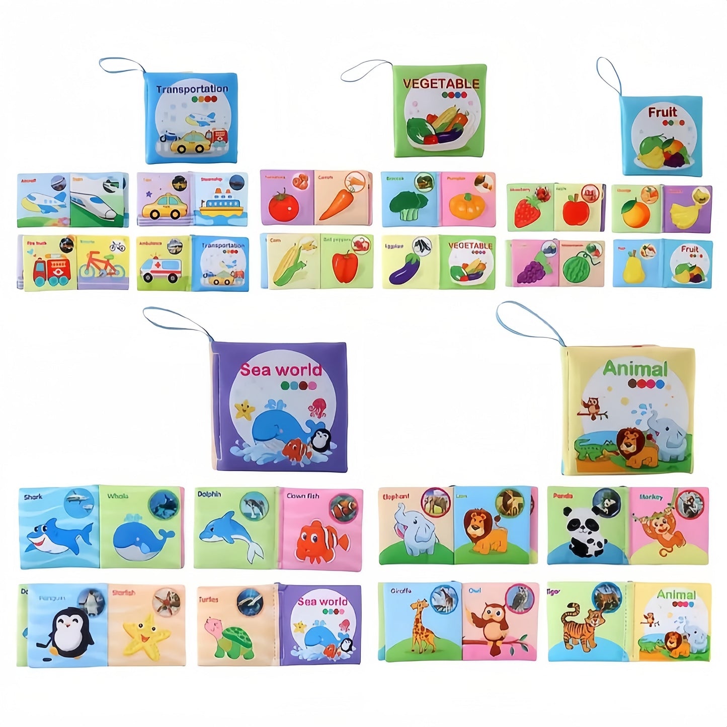 5-Pack of Cloth Educational Books with Sand Sound, Non-Tearable Early Learning Toys featuring Fruit, Animals, and More - Ideal for giving as Christmas, Birthday, Halloween, Thanksgiving, or Easter gifts.