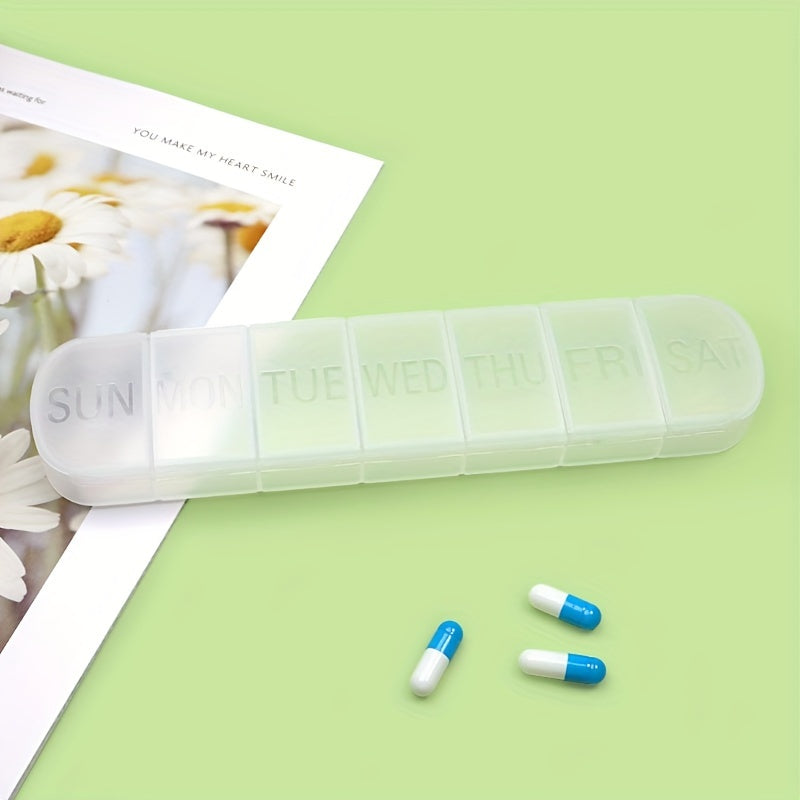 Large weekly pill organizer with 7 compartments for vitamins and fish oil, in a travel-friendly case.