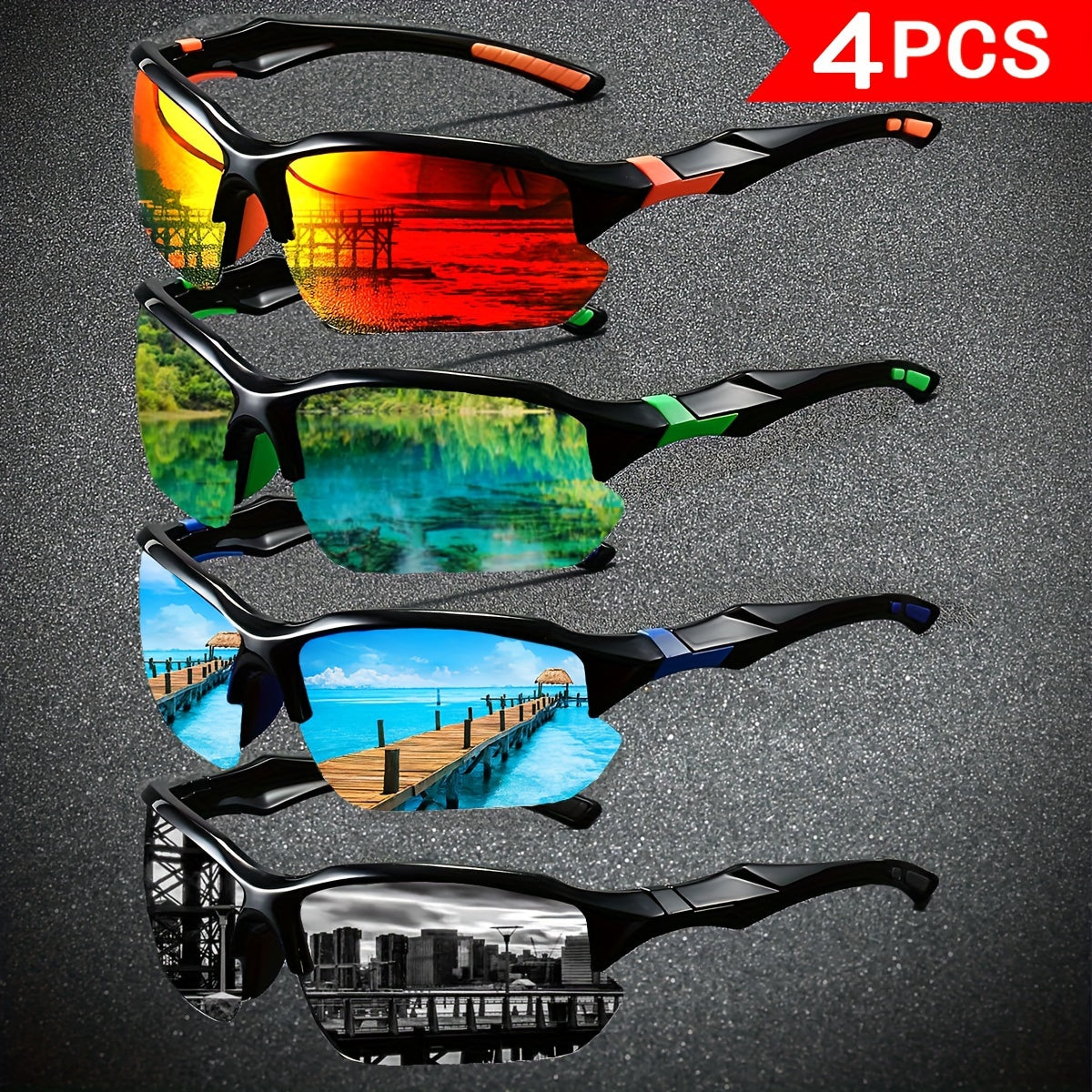 4-Pack of YUKY Polarized Sports Sunglasses for Men with TAC Lens and PC Frame for Fishing, Running, and Daily Casual Wear