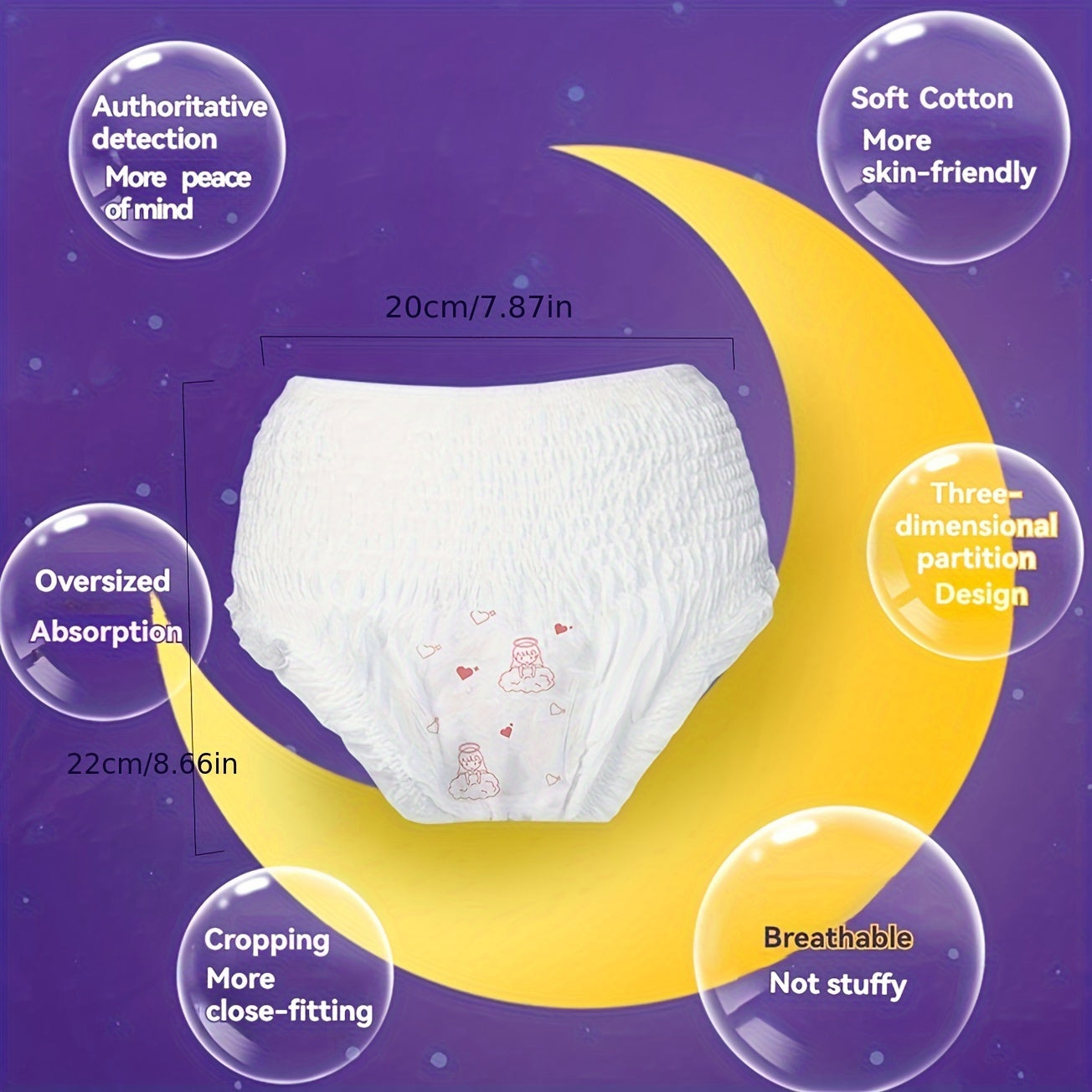 Leak-proof menstrual panties made for women with a comfortable fit for overnight wear. These unscented cotton pants have a 360° elastic waist and are breathable and absorbent for periods.