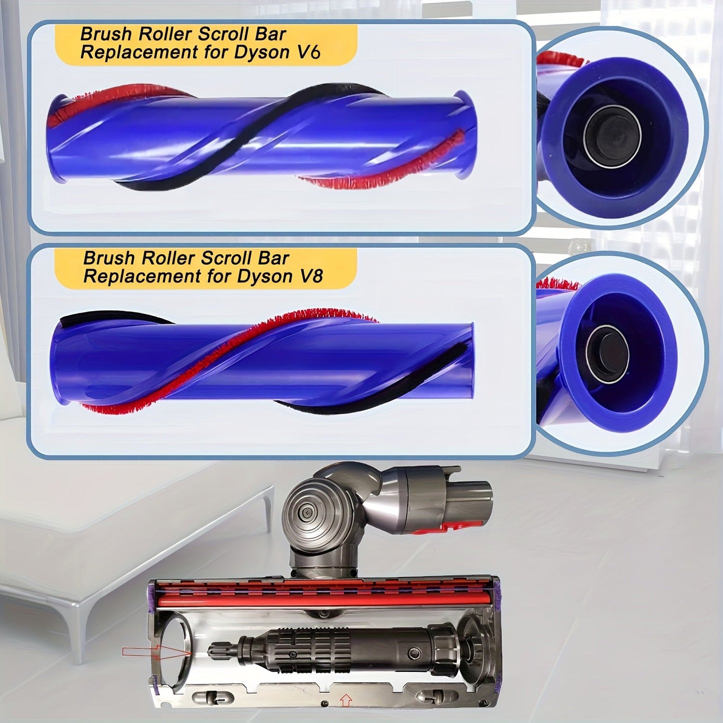 Dyson V6 vakuum tozalagichi model 966084-01 uchun almashtirish rolik cho'tkasi, 966821-01 ehtiyot qismi raqamiga teng (4 tishli haydovchi va hech qanday vint yo'q)