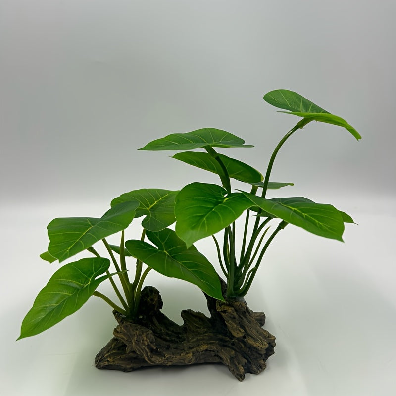 Individual driftwood with green leaves made from ABS material, ideal for aquarium decor