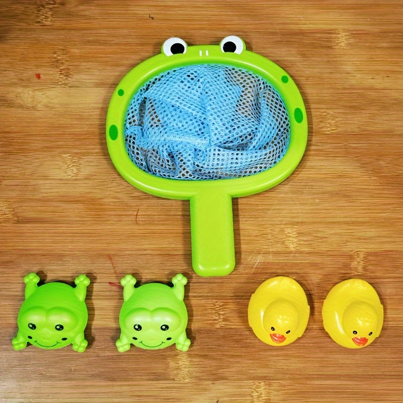 Kids' Bathtime Fun: Aqua Plastic Water Play Set with Fishing Net & Animal Toys for Boys and Girls