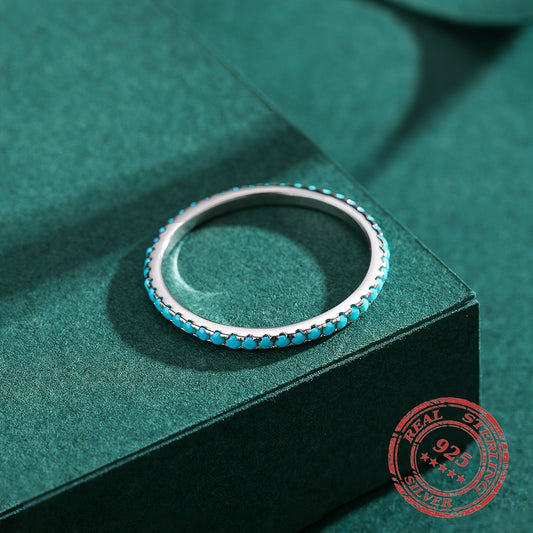 YANLOK S925 Silver Women's Fashion Ring Features Simulated Turquoise - Delicate and Ideal for Gifting or special occasions - Versatile for any time of year