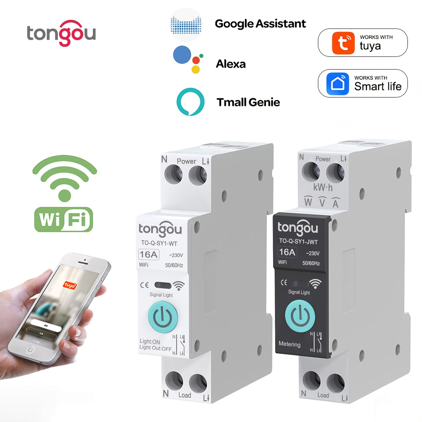 TUYA WiFi Smart Switch Breaker allows wireless remote control and mobile control, with metering timer and countdown features for a smart home.