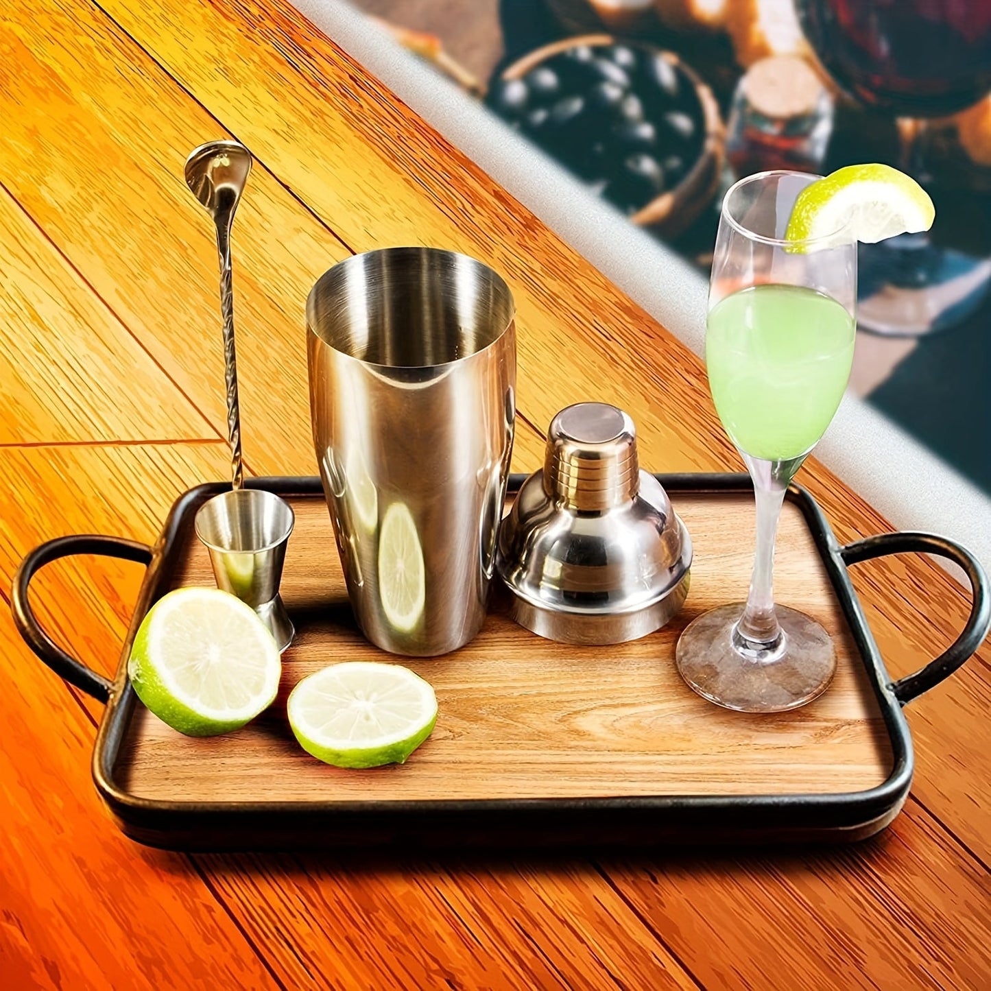 Professional 750ML Cocktail Shaker Bar Set including Margarita Mixer, Measuring Jigger, Mixing Spoon, and Built-in Bartender Strainer - High-Quality Stainless Steel Bar Tools for Martini Making.