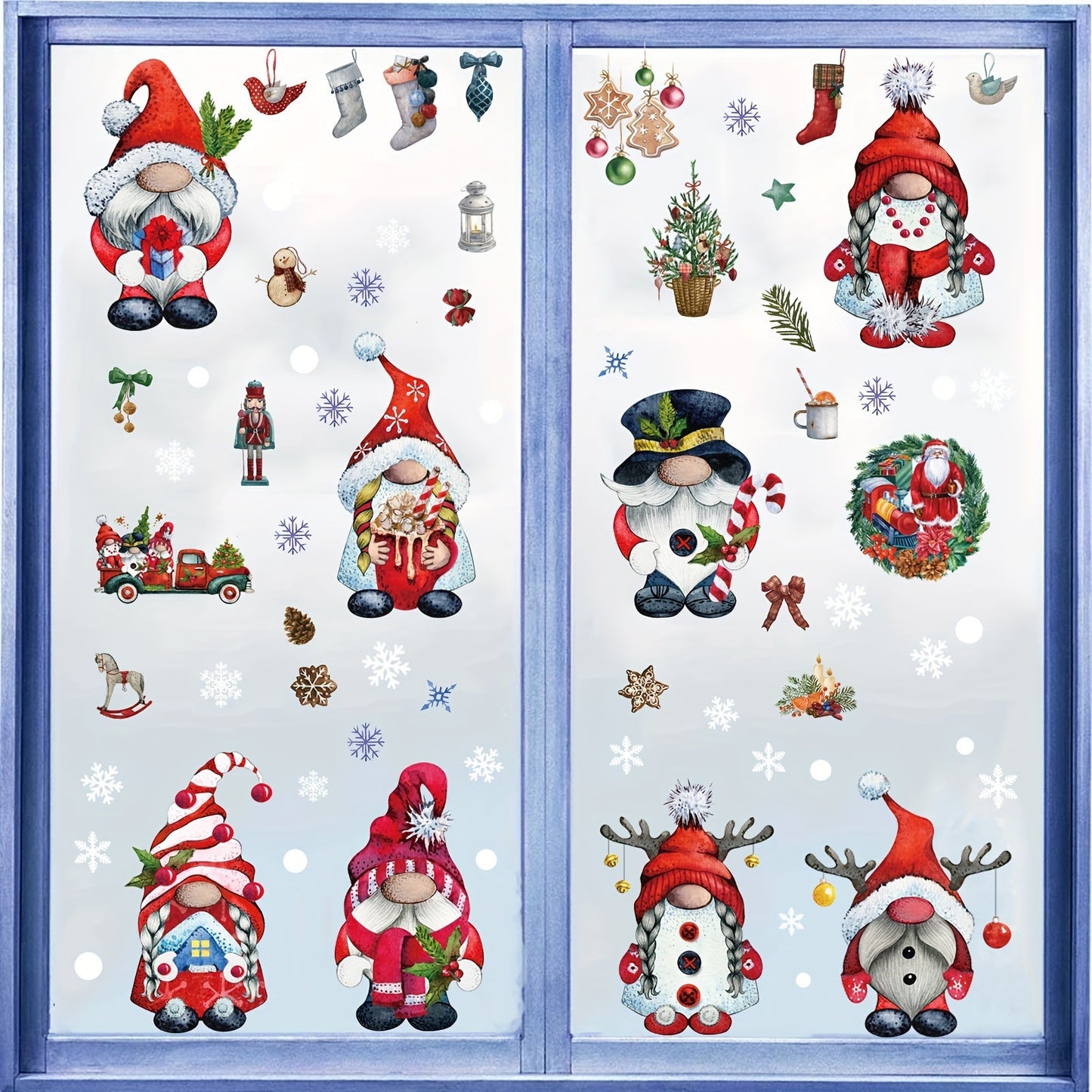 Set of 9 Christmas Gnome Window Clings - Decorate Your Home or Office with Festive Glass Decals for the Holidays, Simple Stick & Peel Application, Perfect for Christmas